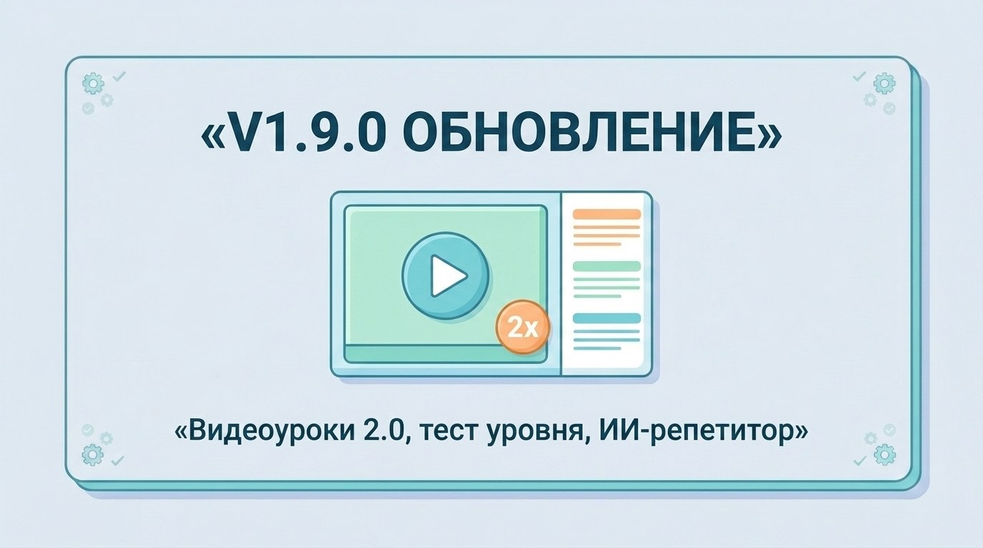 v1.9.0 Видеоуроки 2.0, адаптивный тест уровня, фиксы ИИ-репетитора